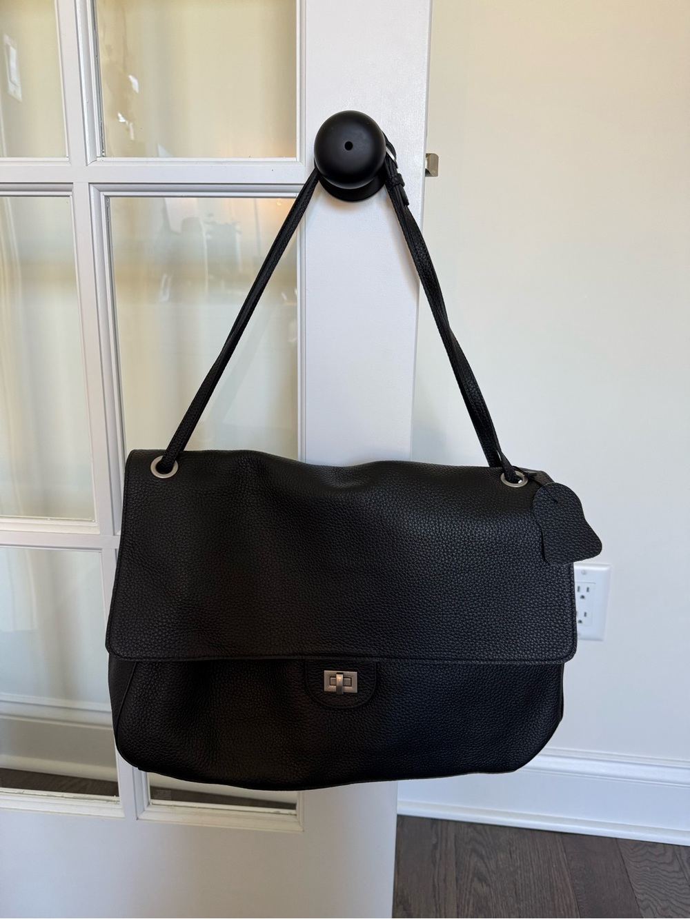Black Maxi Flap Large Shoulder Bag - Slouchy with SHW